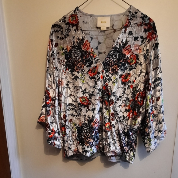 Anthropologie Maeve Umi Wrap Top Velvet Floral - Picture 5 of 15